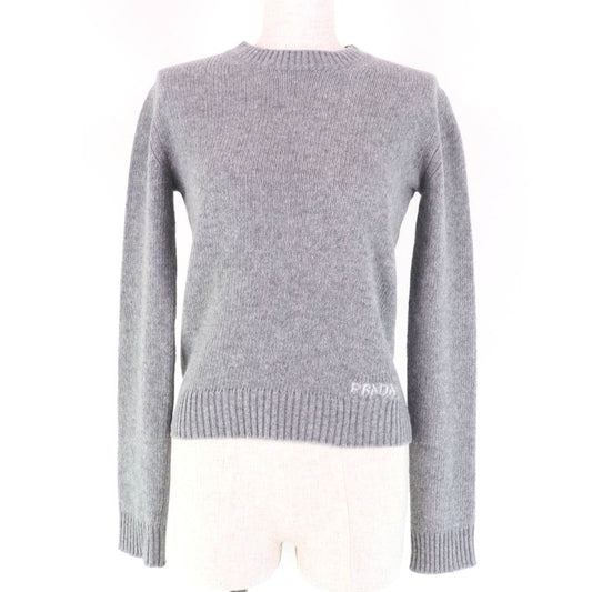 Prada 2021 P24m2h Virgin Wool Cashmere Blend Logo Design Long Sleeve Knit Top