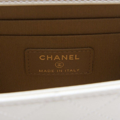 Chanel Mini Matelasse Pearl Chain Shoulder Lambskin White With Gold Hardware