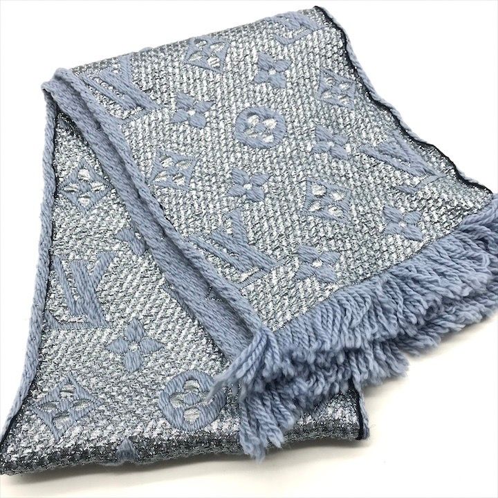 Louis Vuitton Monogram Shine Echarpe Logo Mania Scarf Blue