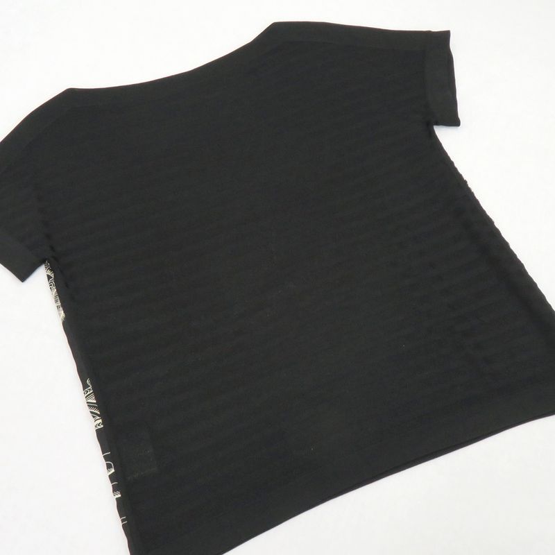 Hermes Twill Lane Knit Short Sleeve Short Sleeve Black Silk Tops