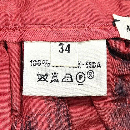 Hermes Silk Flared Skirt Women's 34 Horse Motif Horse Pattern Red Made In France