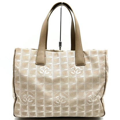 Chanel New Travel Line MM Tote Bag Handbag Nylon Leather Beige Ladies Men