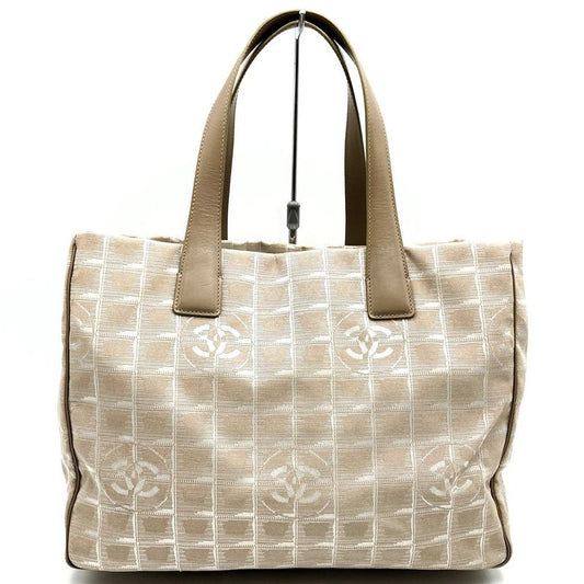 Chanel New Travel Line MM Tote Bag Handbag Nylon Leather Beige Ladies Men