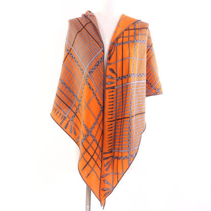 Hermes Rosange Shawl Cashmere Silk Orange/gri-cles Cles Scarf With Box Made In