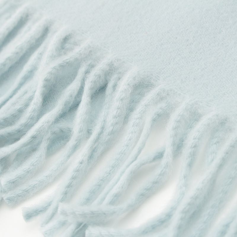 Hermes Cashmere Logo Embroidery Fringe Scarf Blue