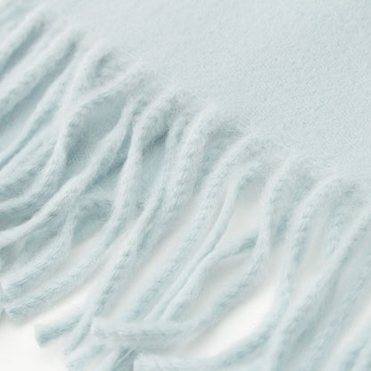 Hermes Cashmere Logo Embroidery Fringe Scarf Blue