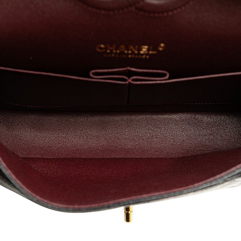 Chanel Matelasse 25 Coco Mark Double Flap Chain Shoulder Bag Black Caviar Skin