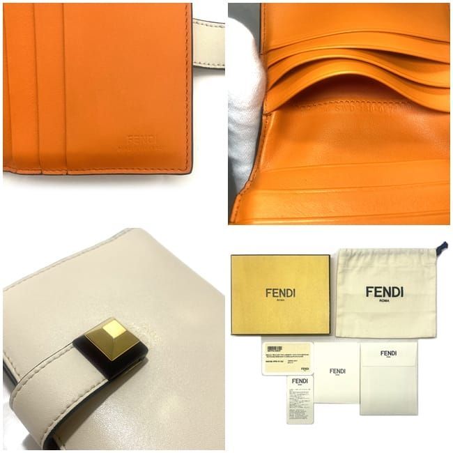 Fendi Bifold Wallet Beige Gold Orange 8m0386 Excellent Condition