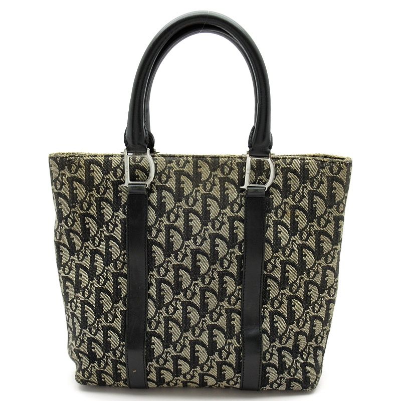 Dior Trotter Handbag Canvas Leather Women's Handbag Navy Excellent Condition