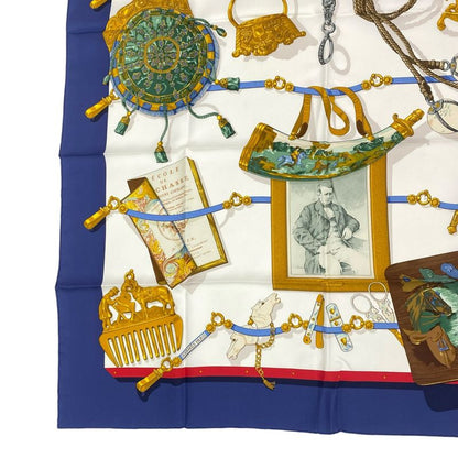Hermes Scarf Silk Carre 90 Memoire D'hermes Navy With Box