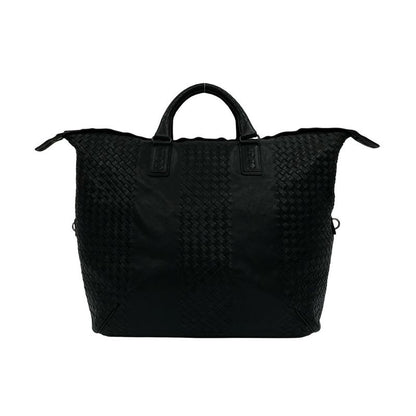 Bottega Veneta Intrecciato Leather Handbag Boston Bag Black