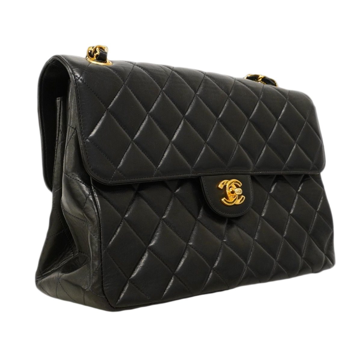Chanel Shoulder Bag Quilted Face Lambskin Black Gold — view 2