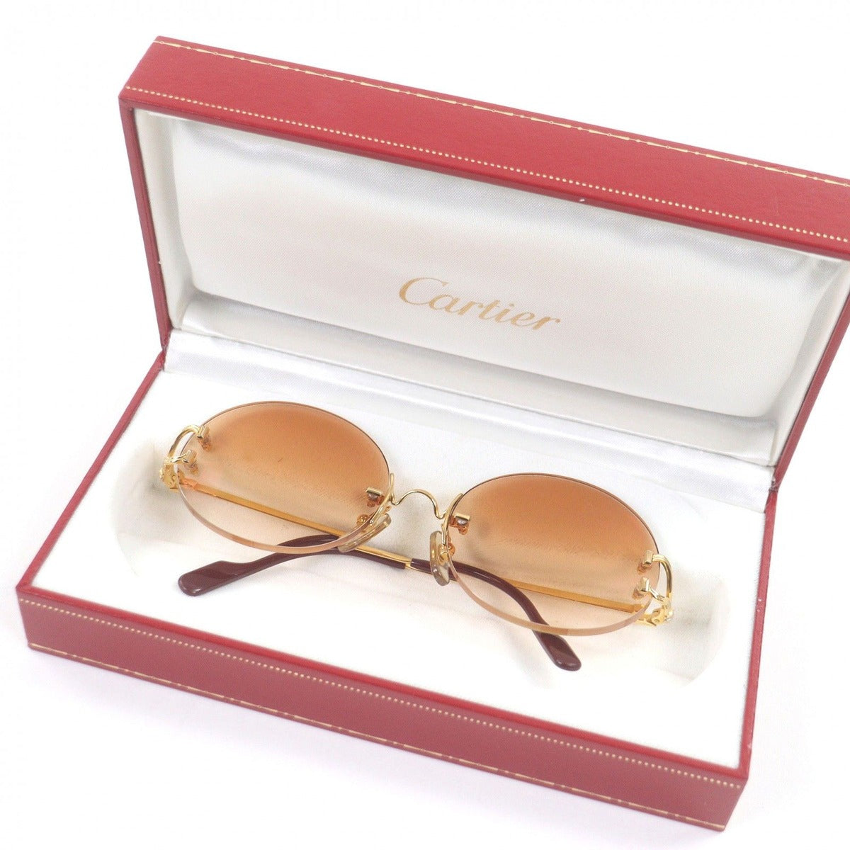 Cartier Vintage Oval Rimless Two-point Sunglasses Gold Bordeaux Brown Lenses — view 2