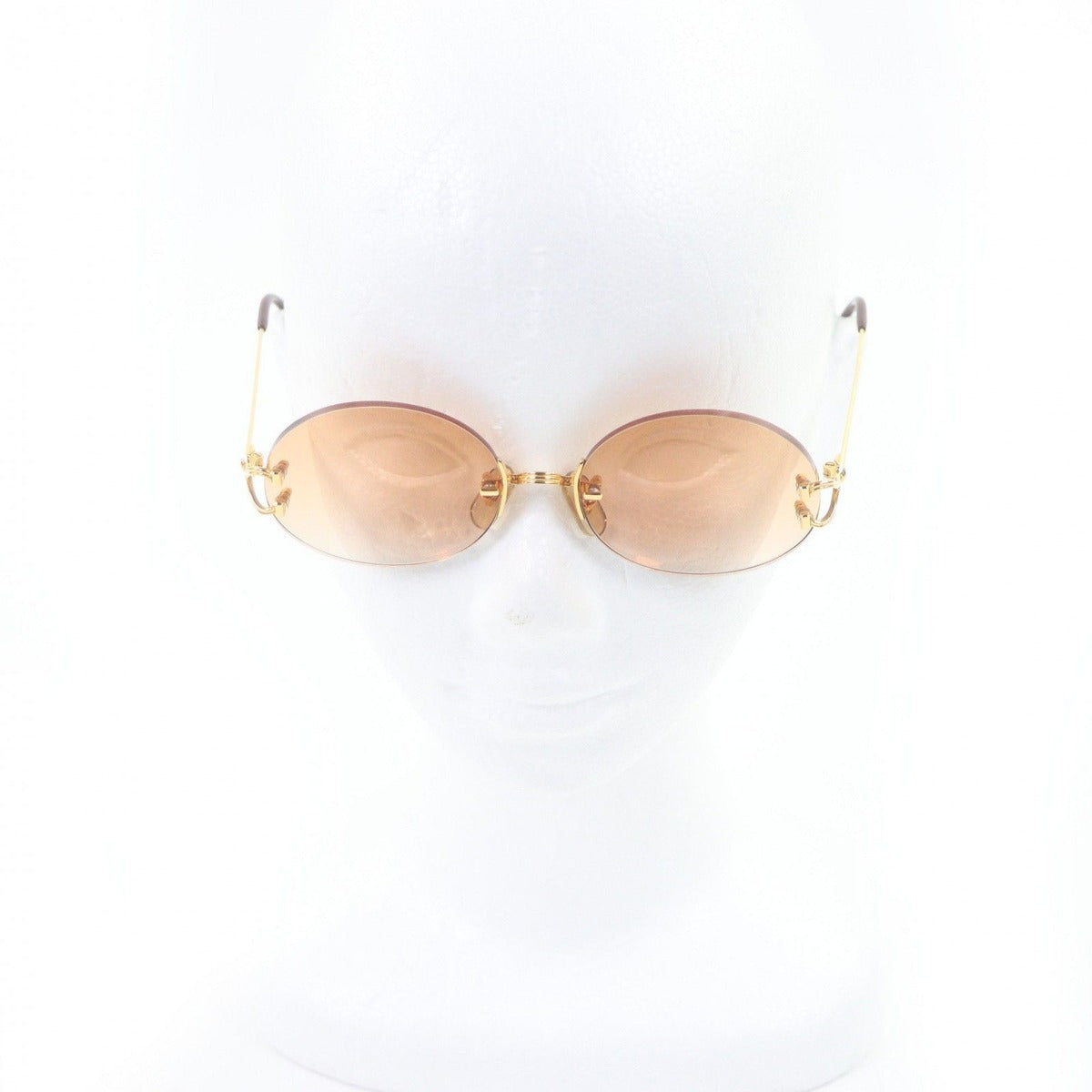 Cartier Vintage Oval Rimless Two-point Sunglasses Gold Bordeaux Brown Lenses — view 3