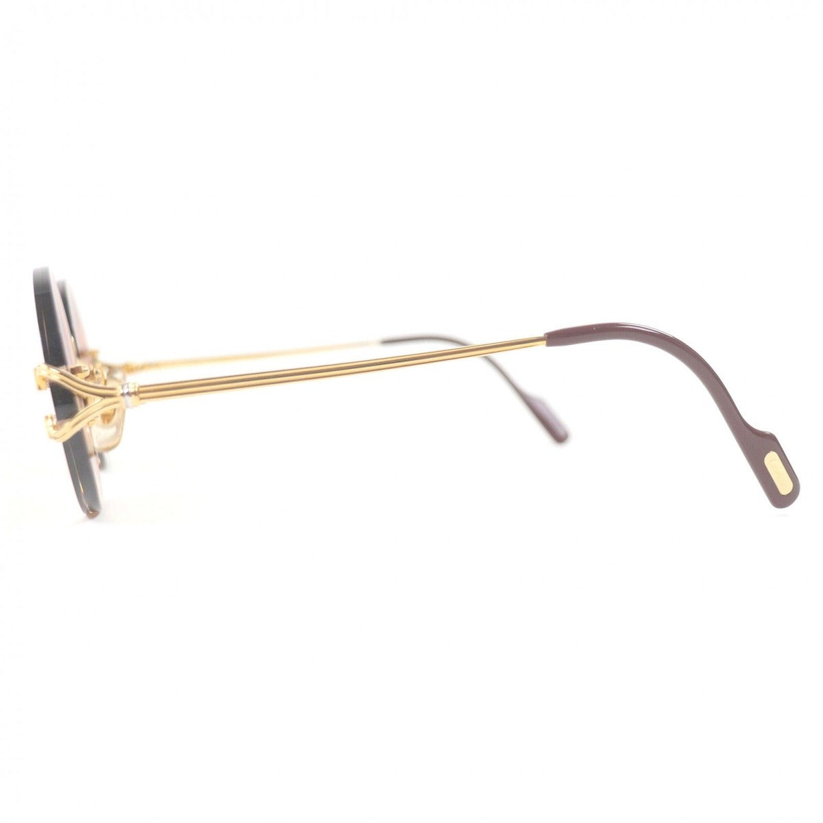 Cartier Vintage Oval Rimless Two-point Sunglasses Gold Bordeaux Brown Lenses — view 4