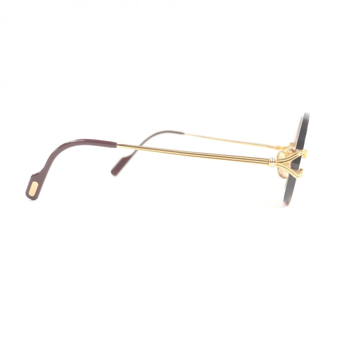 Cartier Vintage Oval Rimless Two-point Sunglasses Gold Bordeaux Brown Lenses — view 5