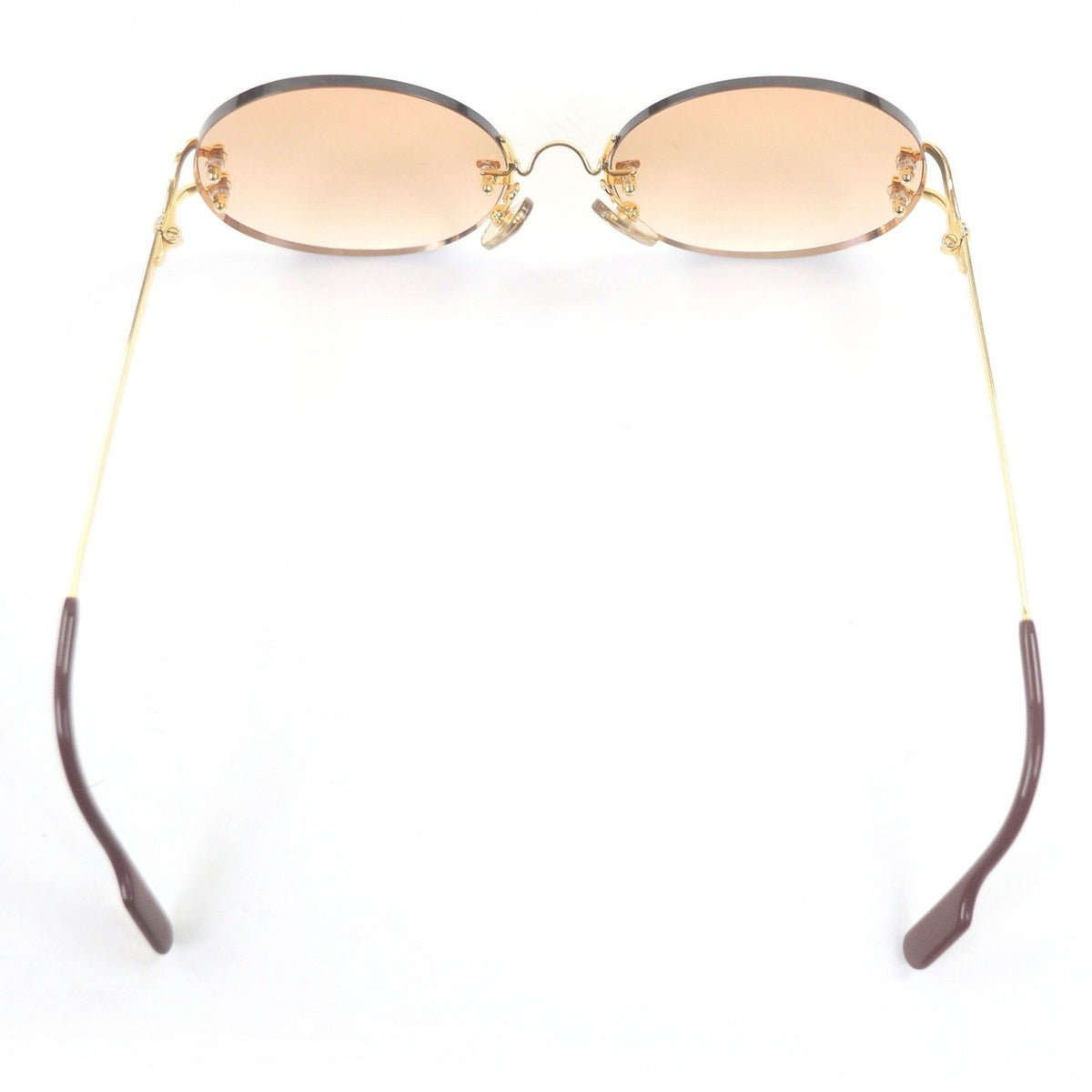Cartier Vintage Oval Rimless Two-point Sunglasses Gold Bordeaux Brown Lenses — view 6