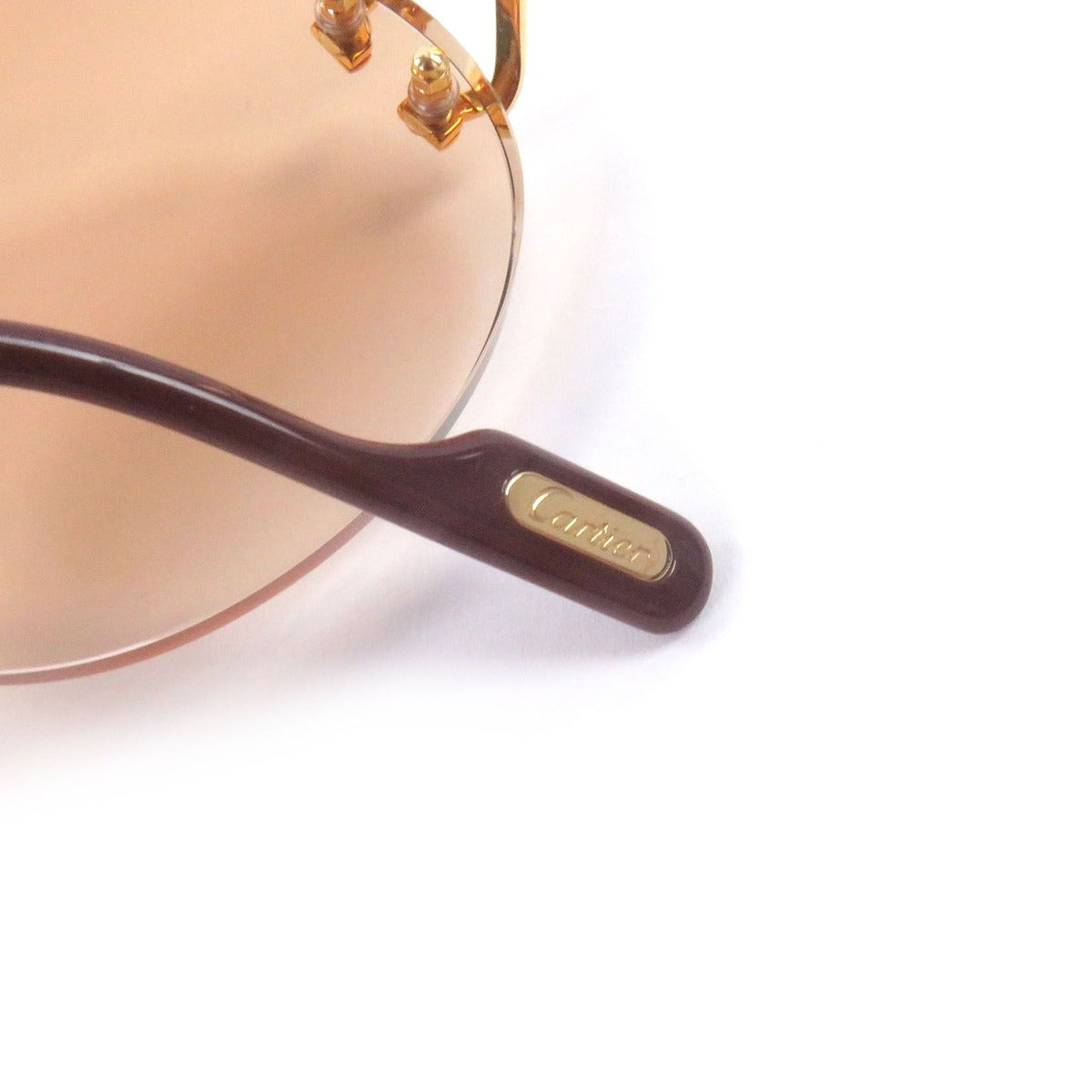 Cartier Vintage Oval Rimless Two-point Sunglasses Gold Bordeaux Brown Lenses — view 9