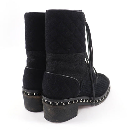 Chanel Suede Leather CC Logo Quilted Combat Boots Short — view 2