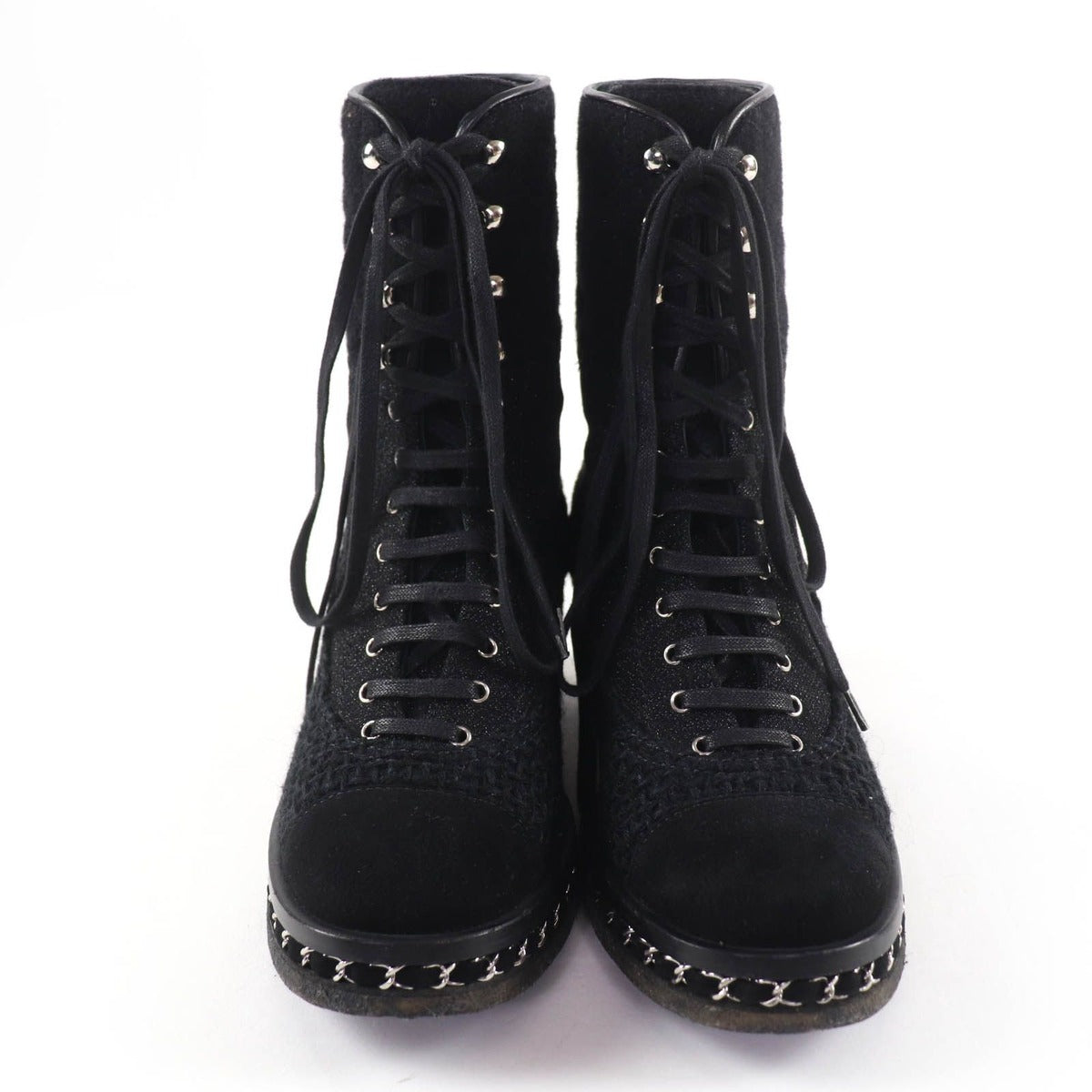 Chanel Suede Leather CC Logo Quilted Combat Boots Short — view 3