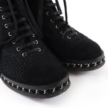 Chanel Suede Leather CC Logo Quilted Combat Boots Short — view 7
