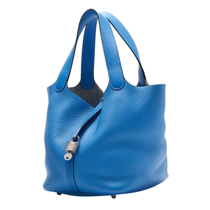 Hermes Picotin Lock MM Handbag Taurillon Clemence X Swift Blue Paradise Blue