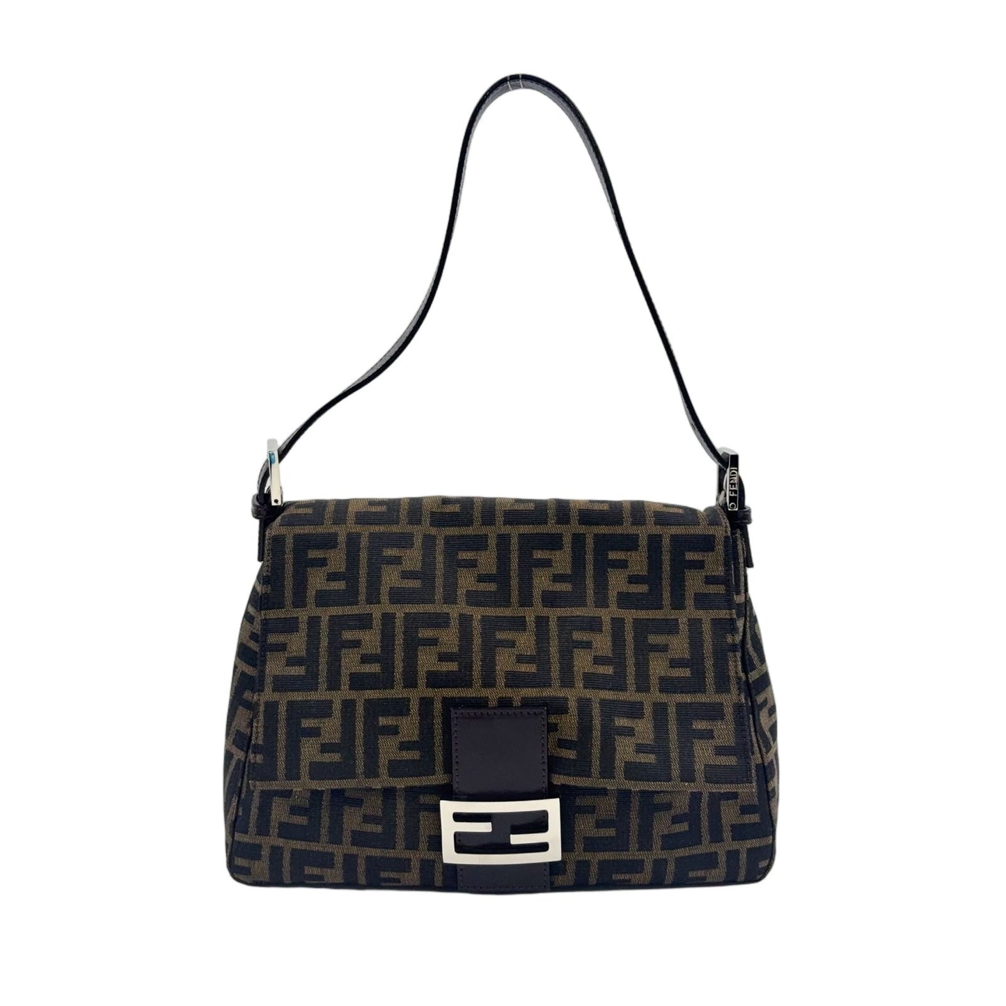 Fendi Zucca Mamma Bucket Leather Canvas Brown Handbag Silver