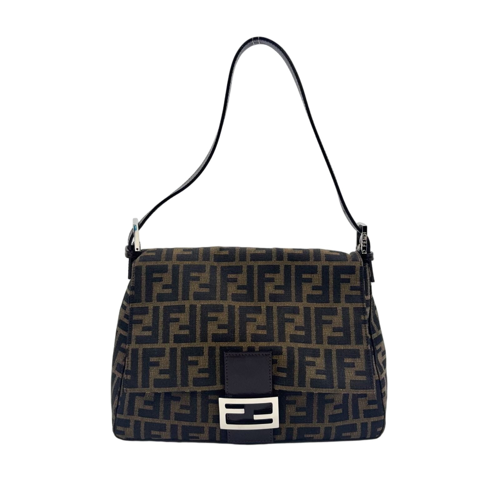 Fendi Zucca Mamma Bucket Leather Canvas Brown Handbag Silver