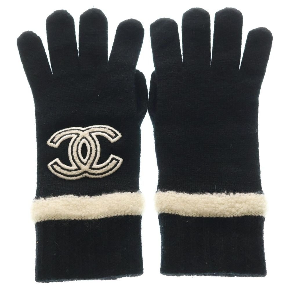 Chanel CC Logo Cashmere Gloves Black