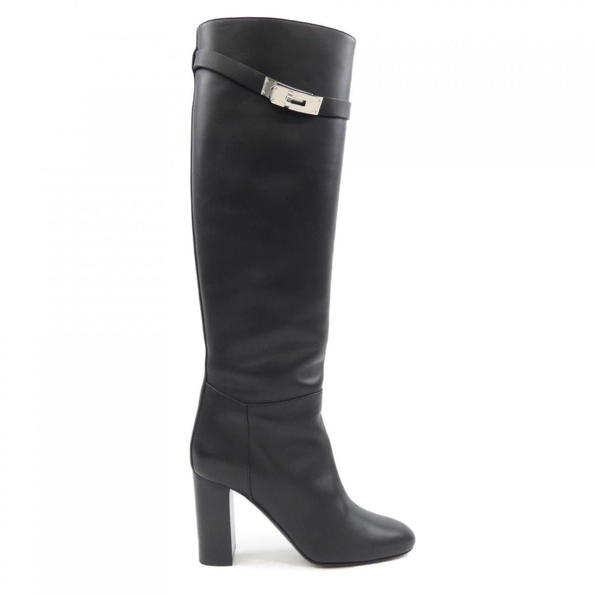 Hermes Long Boots Leather Black