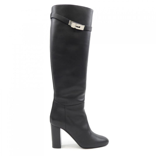 Hermes Long Boots Leather Black