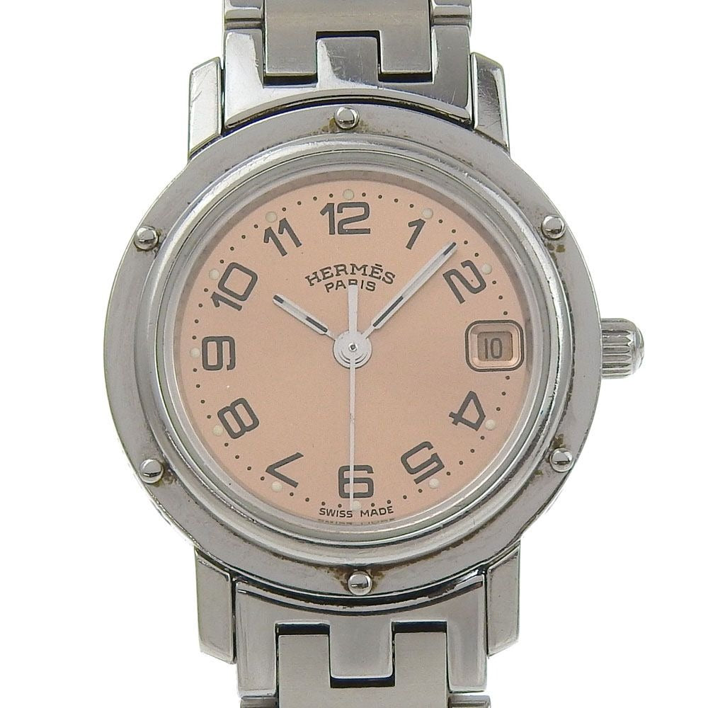 Hermes Clipper Stainless Steel Quartz Analog Display Brown Dial Watch