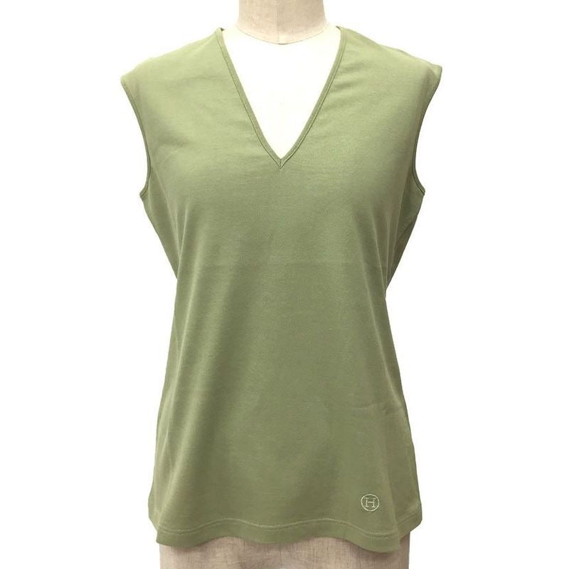 Hermes Sleeveless Cut And Sewn 34 Size V Neck Cotton Khaki Margiela Period