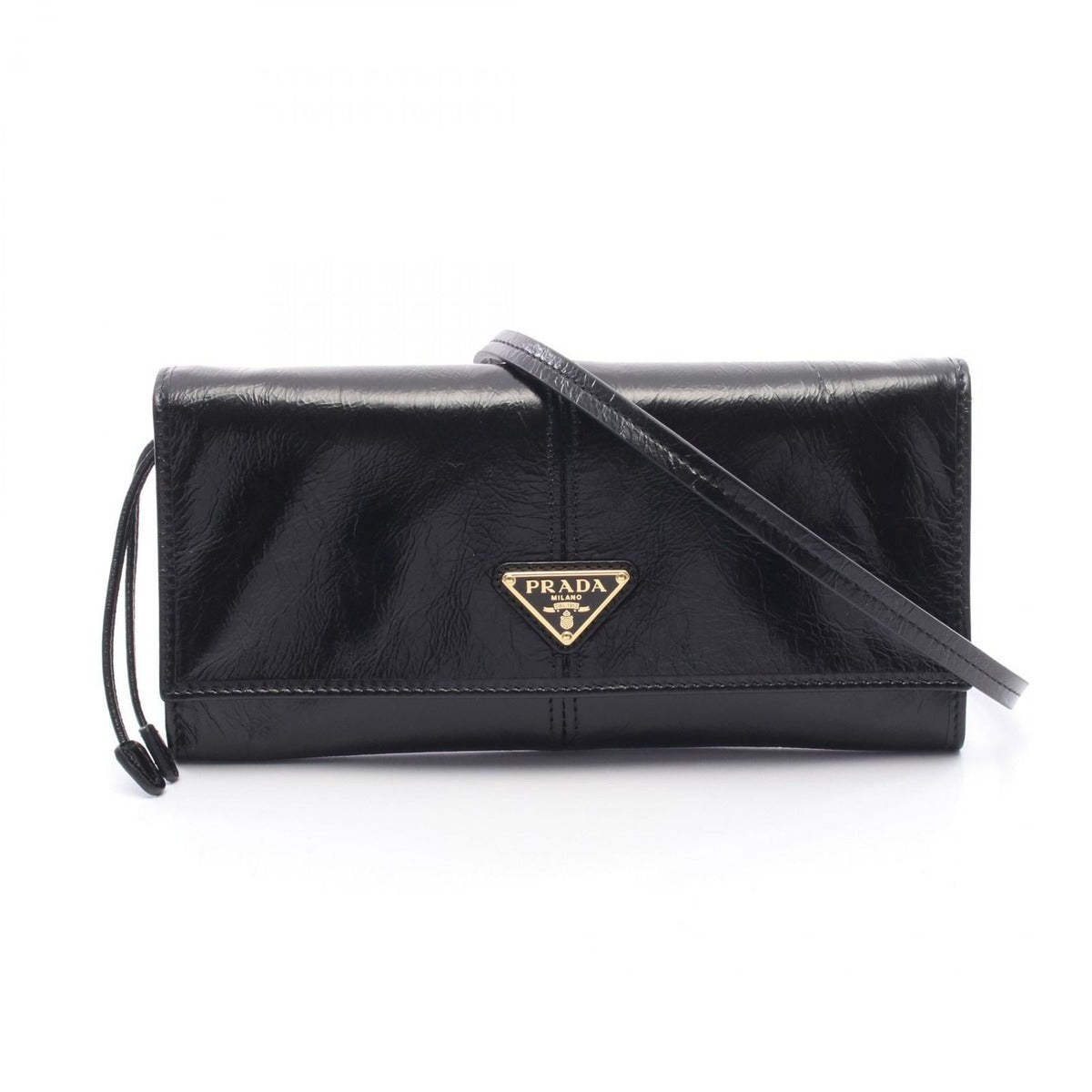 Prada Shoulder Bag Black Leather Strap Wallet