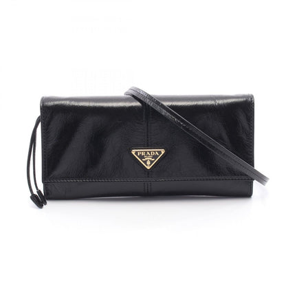 Prada Shoulder Bag Black Leather Strap Wallet