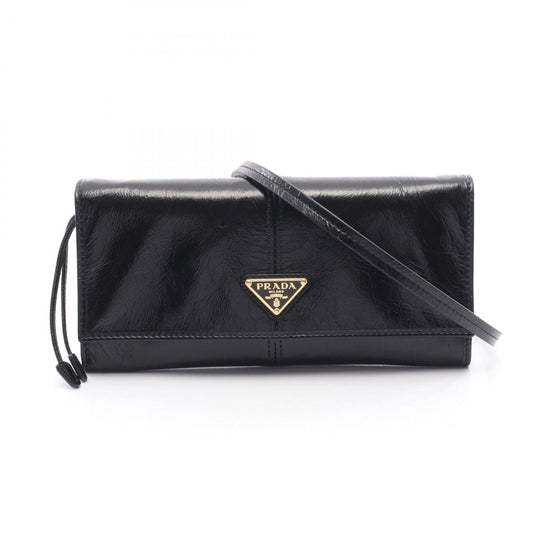 Prada Shoulder Bag Black Leather Strap Wallet