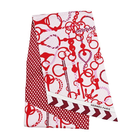 Hermes Maxi Twill Cut MORS ET Tresses Pink Red Silk Scarf
