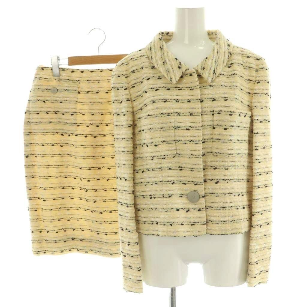 Chanel 99c Tweed Jacket Skirt Set Top and Bottom Knee Length Tight 40 Ivory