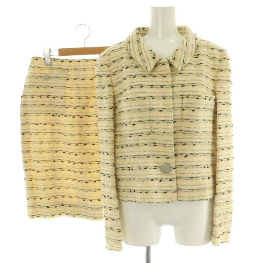 Chanel 99c Tweed Jacket Skirt Set Top and Bottom Knee Length Tight 40 Ivory