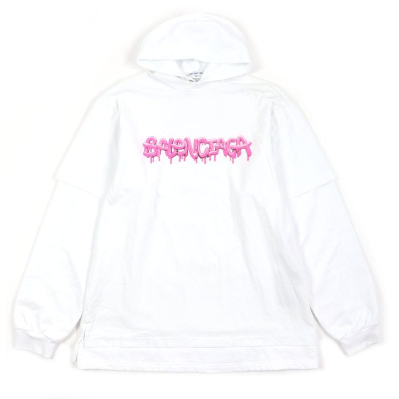 Balenciaga 22 SS Graphic Logo Layered Design Oversized Pullover Hoodie