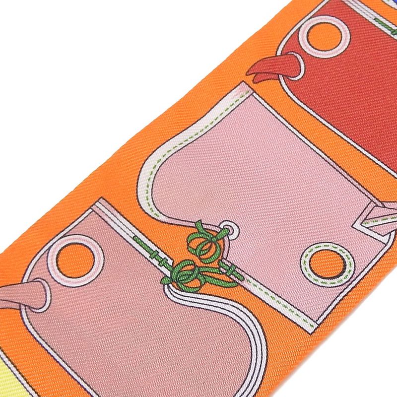 Hermes Twille Scarf Camails 100% Silk Orange Multicolor Small Accessories Women