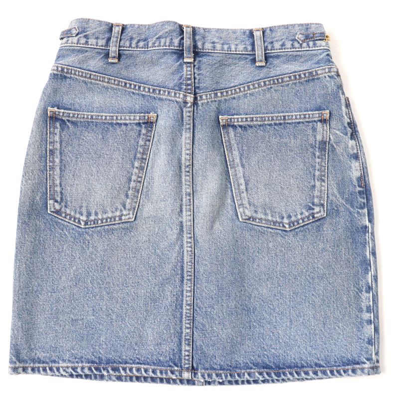 Celine S195 571Q 08YC Cotton Washed Denim Skirt With Logo Plate Chain Indigo 28