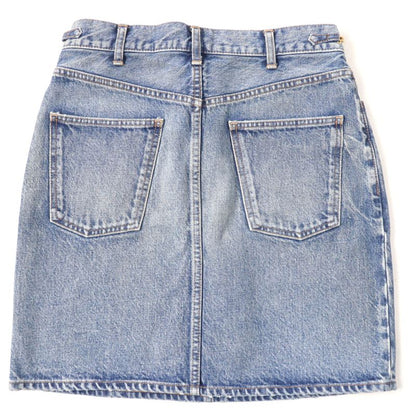 Celine S195 571Q 08YC Cotton Washed Denim Skirt With Logo Plate Chain Indigo 28