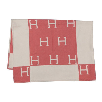 Hermes Baby Plaid Avalon Merino Wool Cashmere Blanket Rose Erel White