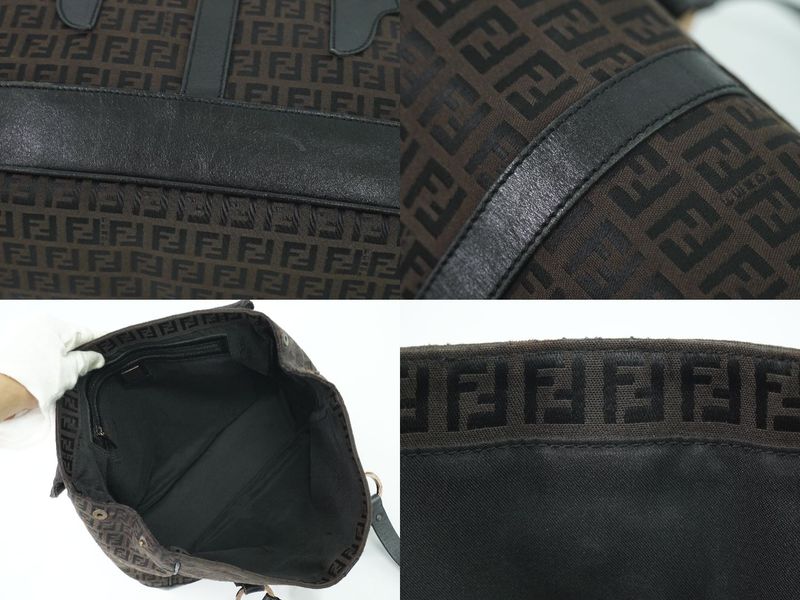 Authentic Fendi Zucchino Handbag Canvas Brown 8bn020 Zucchino Bag Pre-owned