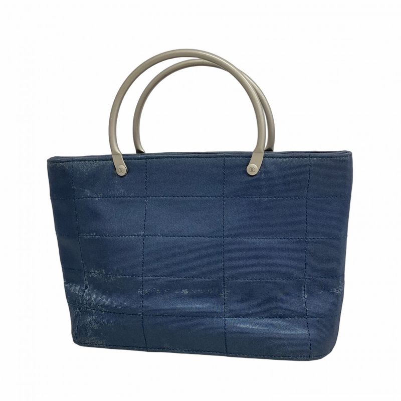 Chanel Handbag Chocobar Nylon Navy Silver Hardware Women