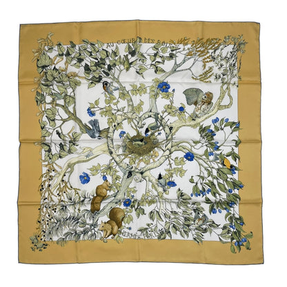 Hermes Carre 90 Scarf AU Coeur Des Bois in the Forest 100% Silk Yellow — view 2