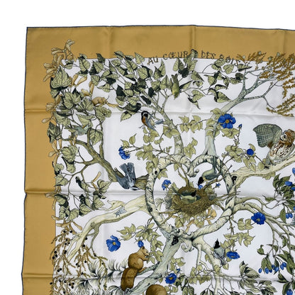 Hermes Carre 90 Scarf AU Coeur Des Bois in the Forest 100% Silk Yellow — view 3
