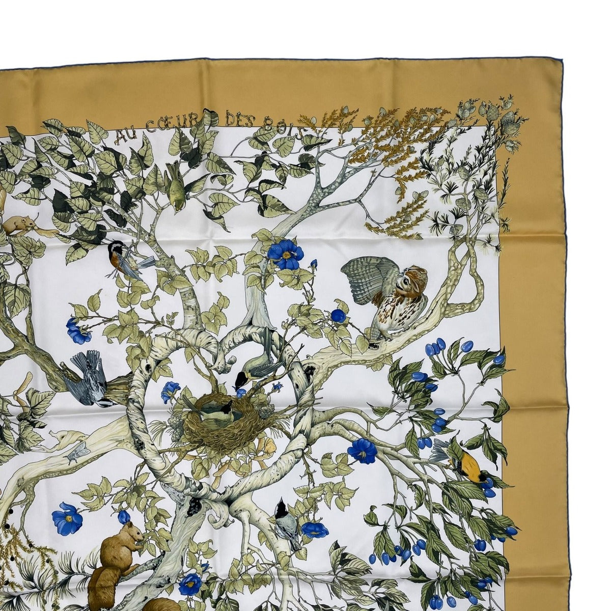 Hermes Carre 90 Scarf AU Coeur Des Bois in the Forest 100% Silk Yellow — view 4
