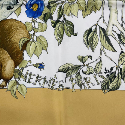 Hermes Carre 90 Scarf AU Coeur Des Bois in the Forest 100% Silk Yellow — view 8